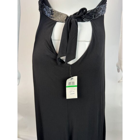 BCBG Max Azria Black Halter Dress W/Beaded Jersey Large Made In China - Picture 9 of 16